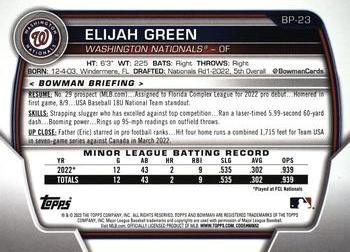 2023 Bowman - Prospects Green #BP-23 Elijah Green Back