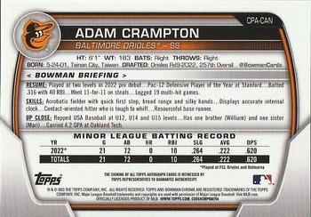 2023 Bowman - Chrome Prospect Autographs #CPA-CAN Adam Crampton Back