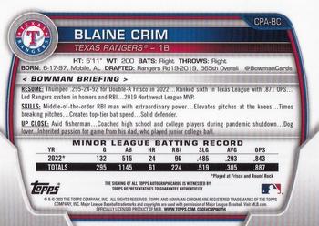2023 Bowman - Chrome Prospect Autographs #CPA-BC Blaine Crim Back