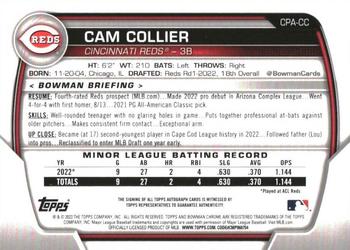 2023 Bowman - Chrome Prospect Autographs #CPA-CC Cam Collier Back