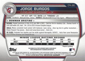 2023 Bowman - Chrome Prospect Autographs #CPA-JBG Jorge Burgos Back
