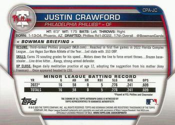 2023 Bowman - Chrome Prospect Autographs #CPA-JC Justin Crawford Back
