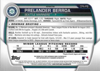 2023 Bowman - Chrome Prospect Autographs Refractor #CPA-PB Prelander Berroa Back