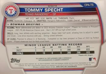 2023 Bowman - Chrome Prospect Autographs Refractor #CPA-TS Tommy Specht Back
