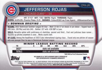 2023 Bowman - Chrome Prospect Autographs Green Refractor #CPA-JR Jefferson Rojas Back