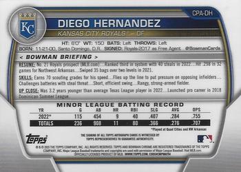 2023 Bowman - Chrome Prospect Autographs Yellow Refractor #CPA-DH Diego Hernandez Back
