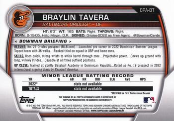 2023 Bowman - Chrome Prospect Autographs Gold Shimmer Refractor #CPA-BT Braylin Tavera Back