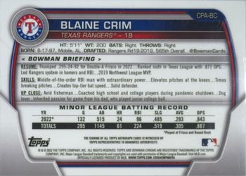 2023 Bowman - Chrome Prospect Autographs SuperFractor #CPA-BC Blaine Crim Back