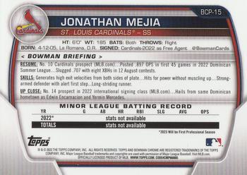 2023 Bowman - Chrome Prospects #BCP-15 Jonathan Mejia Back