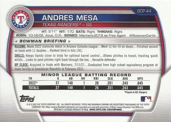 2023 Bowman - Chrome Prospects #BCP-44 Andres Mesa Back