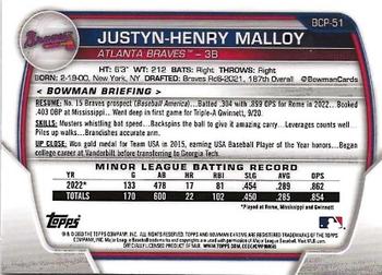 2023 Bowman - Chrome Prospects #BCP-51 Justyn-Henry Malloy Back