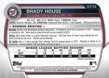 2023 Bowman - Chrome Prospects #BCP-68 Brady House Back