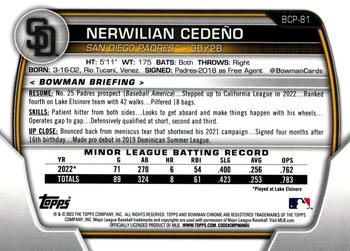2023 Bowman - Chrome Prospects #BCP-81 Nerwilian Cedeno Back