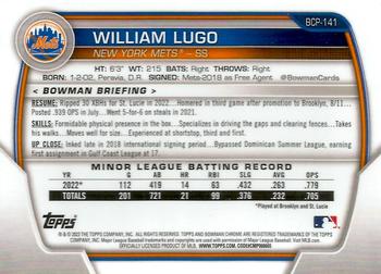 2023 Bowman - Chrome Prospects #BCP-141 William Lugo Back