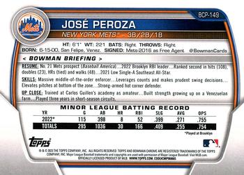 2023 Bowman - Chrome Prospects #BCP-149 Jose Peroza Back