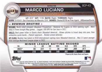 2023 Bowman - Chrome Prospects Lunar Glow Refractor #BCP-43 Marco Luciano Back