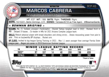 2023 Bowman - Chrome Prospects Lunar Glow Refractor #BCP-46 Marcos Cabrera Back