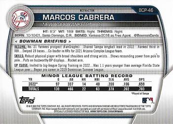 2023 Bowman - Chrome Prospects Refractor #BCP-46 Marcos Cabrera Back