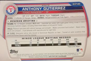 2023 Bowman - Chrome Prospects Refractor #BCP-85 Anthony Gutierrez Back