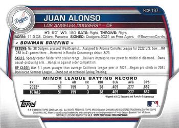2023 Bowman - Chrome Prospects Purple Refractor #BCP-137 Juan Alonso Back