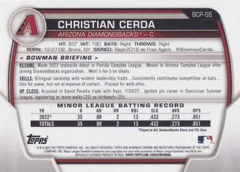 2023 Bowman - Chrome Prospects Fuchsia Refractor #BCP-56 Christian Cerda Back