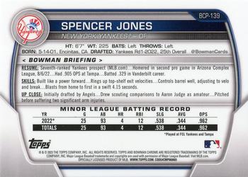 2023 Bowman - Chrome Prospects Yellow Refractor #BCP-139 Spencer Jones Back