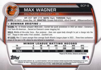 2023 Bowman - Chrome Prospects Rose Gold Lava Refractor #BCP-8 Max Wagner Back