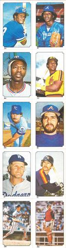 1984 Topps Stickers - Test Strips #36/38/73/81/157/236/262/283/347/361 Ricky Nelson / Pascual Perez / Mickey Rivers / Bobby Brown / Bud Black / Steve Bedrosian / Jerry Reuss / Denny Walling / Brian Downing / Ron Hassey Front