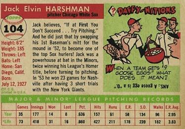 1955 Topps #104 Jack Harshman Back