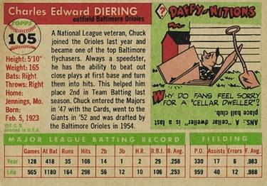 1955 Topps #105 Chuck Diering Back