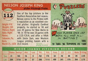 1955 Topps #112 Nelson King Back