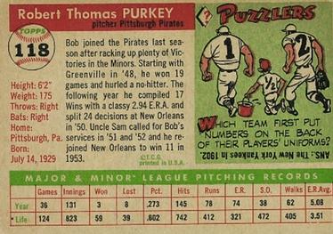 1955 Topps #118 Bob Purkey Back