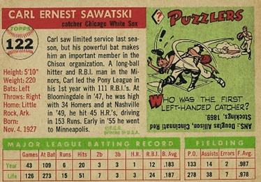 1955 Topps #122 Carl Sawatski Back