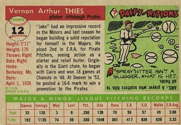 1955 Topps #12 Jake Thies Back