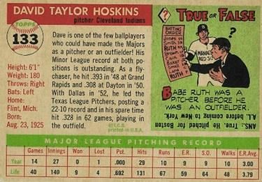 1955 Topps #133 Dave Hoskins Back
