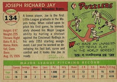 1955 Topps #134 Joe Jay Back