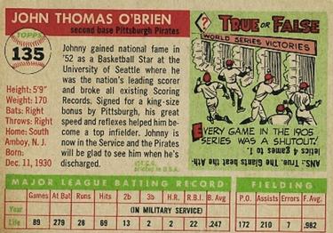 1955 Topps #135 Johnny O'Brien Back