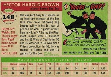 1955 Topps #148 Hal Brown Back
