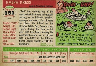 1955 Topps #151 Red Kress Back