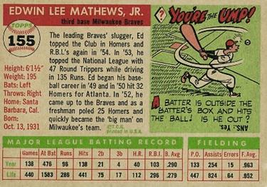 1955 Topps #155 Eddie Mathews | Trading Card Database