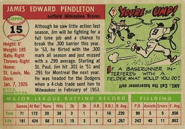 1955 Topps #15 Jim Pendleton Back
