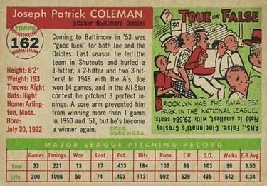 1955 Topps #162 Joe Coleman Back