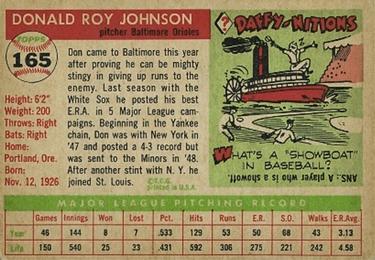 1955 Topps #165 Don Johnson Back