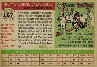 1955 Topps #167 Tom Casagrande Back