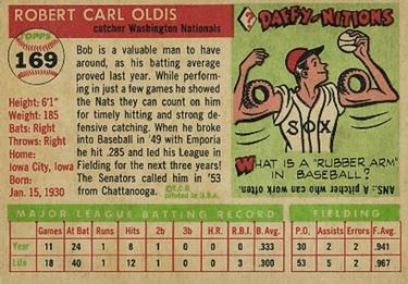 1955 Topps #169 Bob Oldis Back