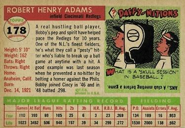 1955 Topps #178 Bobby Adams Back