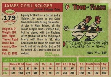 1955 Topps #179 Jim Bolger Back