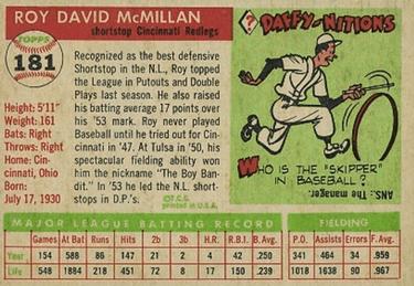 1955 Topps #181 Roy McMillan Back