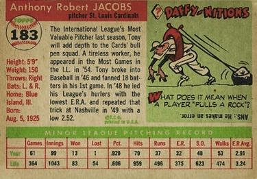 1955 Topps #183 Tony Jacobs Back