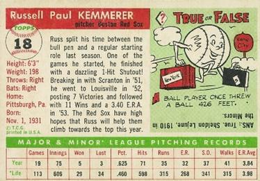 1955 Topps #18 Russ Kemmerer Back
